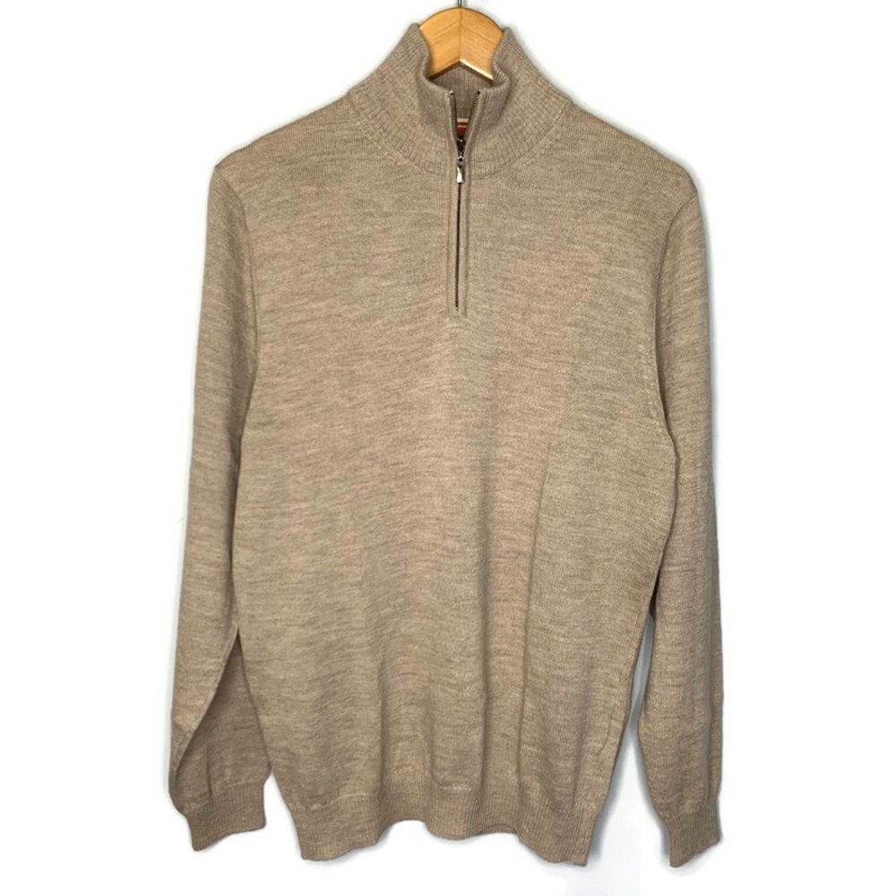 Kuna Men’s Beige Albert 1/4 Zip Mock Neck 100% Baby Alpaca Jumper Sweater M